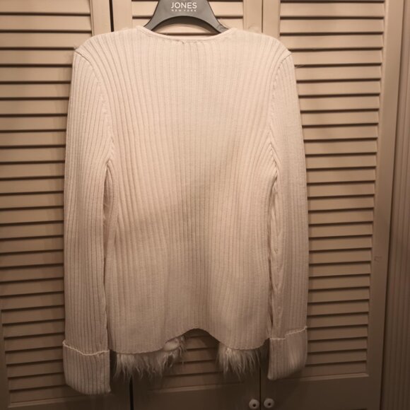 Jones New York Open Front Long Sleeve Cardigan Sweater with Fur Trim. - Picture 2 of 5